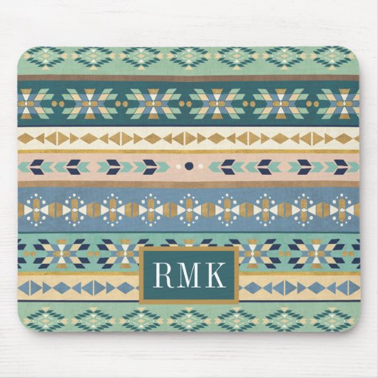 Geo indisches Muster des Monogramm-| des Schritt-| Mousepad (Vorne)