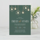 Geo Lights Emerald Green Modern Geometric Wedding Einladung (Stehend Vorderseite)