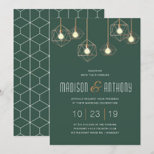 Geo Lights Emerald Green Modern Geometric Wedding Einladung