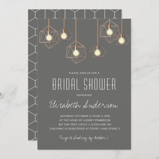 Geo Lights Grau Modernes geometrisches Brautparty Einladung (Vorne/Hinten)