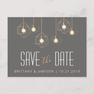 Geo Lights Gray Modern Geometric Save the Date Ankündigungspostkarte