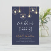 Geo Lights trinken und Verheiratet Hochzeit der Ma Einladung (Stehend Vorderseite)