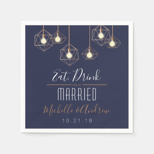 Geo Lights trinken und Verheiratet Hochzeit der Ma Serviette (Vorderseite)