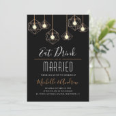Geo Lights trinken und Verheiratet Hochzeit sein Einladung (Stehend Vorderseite)