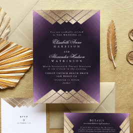 Geo Lila Gold Gatsby Calligrafy Wedding Einladung