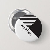 Geo Minimal Schwarz-weiß Stripes Mitarbeiter-Tag Button (Vorne & Hinten)