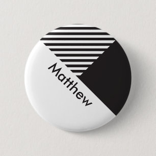 Geo Minimal Schwarz-weiß Stripes Mitarbeiter-Tag Button