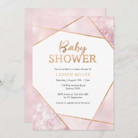 Geo Pink und Gold Baby Dusche Einladung (Vorne/Hinten)