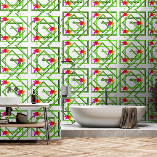 Geo Rainbow Floral White Tapete (Badezimmer)
