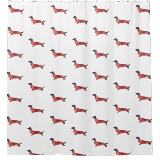 Geo-Silhouette für langhaarige Dackel Duschvorhang (Vorderseite)