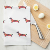 Geo-Silhouette für langhaarige Dackel Geschirrtuch (Viertel Falte)