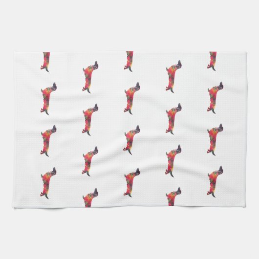 Geo-Silhouette für langhaarige Dackel Geschirrtuch (Horizontal)