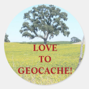 GEOCACHE AUFKLEBER, "Liebe zum geocache " Runder Aufkleber