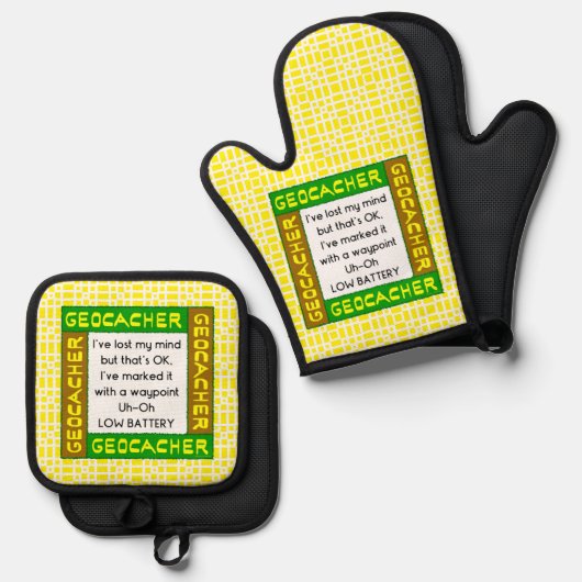 Geocacher verlor den Geist in Grün Ofenhandschuh & Topflappen-Set (Vorderseite/Rückseite)