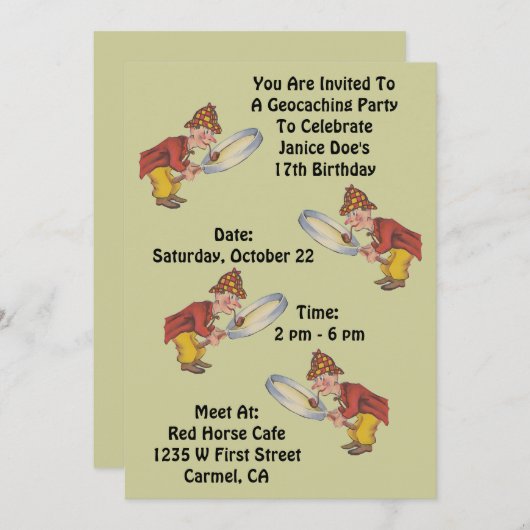 Geocaching Geocache Party Einladung Sherlock Jagd (Vorne/Hinten)