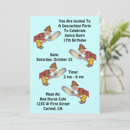 Geocaching Geocache Party Einladung Sherlock Jagd (Stehend Vorderseite)