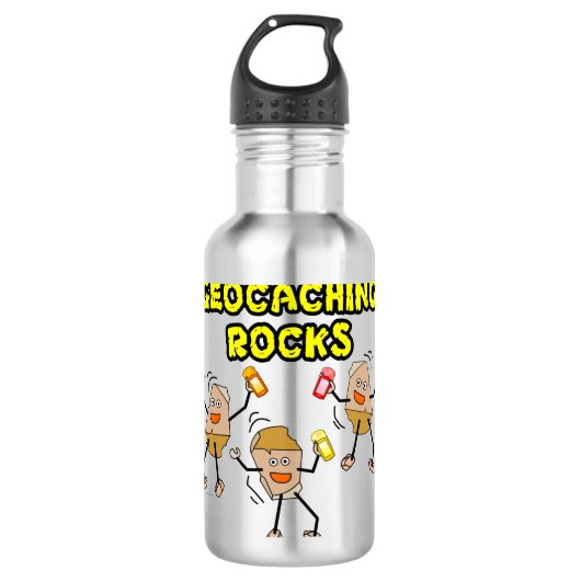 Geocaching Rocks Edelstahlflasche (Vorderseite)