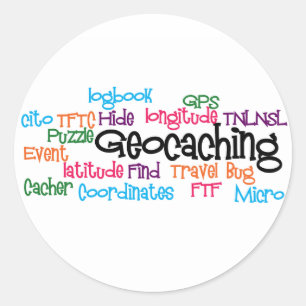 Geocaching Word Collage Runder Aufkleber