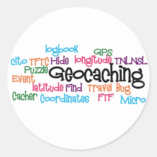 Geocaching Word Collage Runder Aufkleber (Vorderseite)