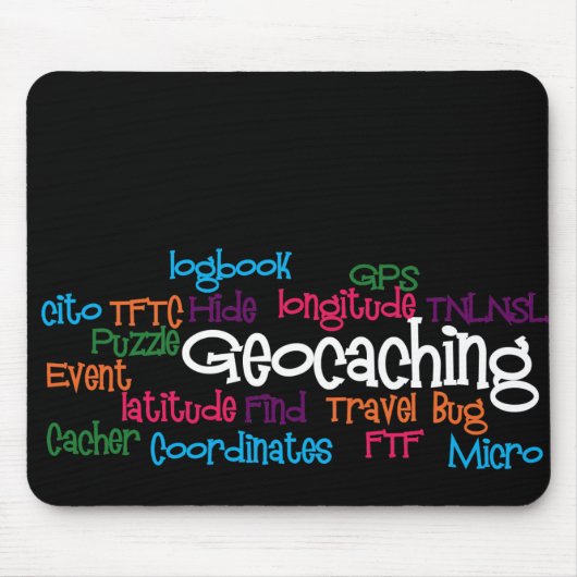 Geocaching Wort-Collage Mousepad (Vorne)