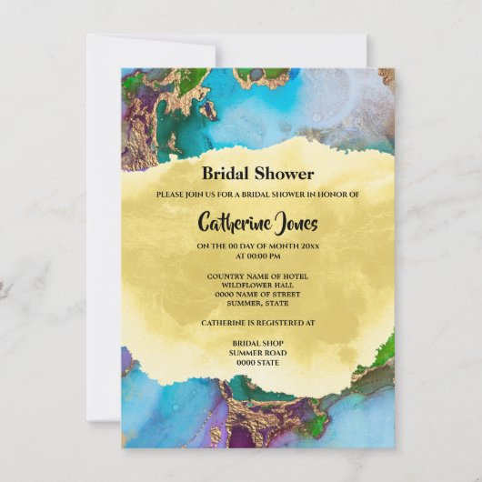 Geode abstrakte Pfauenfarben Aquarellfärbung Einladung (Vorderseite)