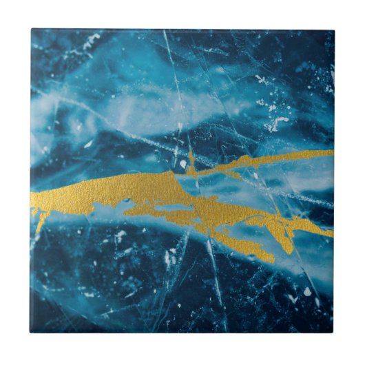 Geode Agate Gemstone Blue und Gold Fliese (Vorderseite)