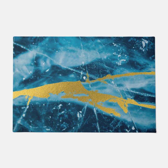 Geode Agate Gemstone Blue und Gold Fußmatte (Vorderseite)