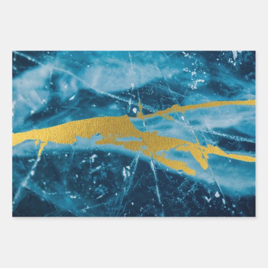 Geode Agate Gemstone Blue und Gold Geschenkpapier Set (Vorderseite)