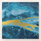 Geode Agate Gemstone Blue und Gold Glasuntersetzer (Vorderseite)