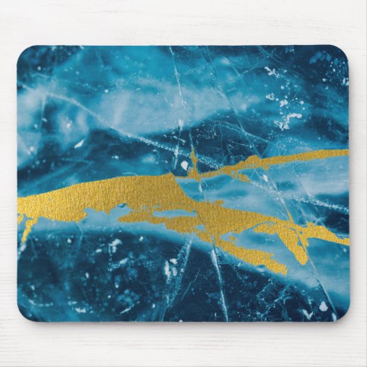 Geode Agate Gemstone Blue und Gold Mousepad (Vorne)