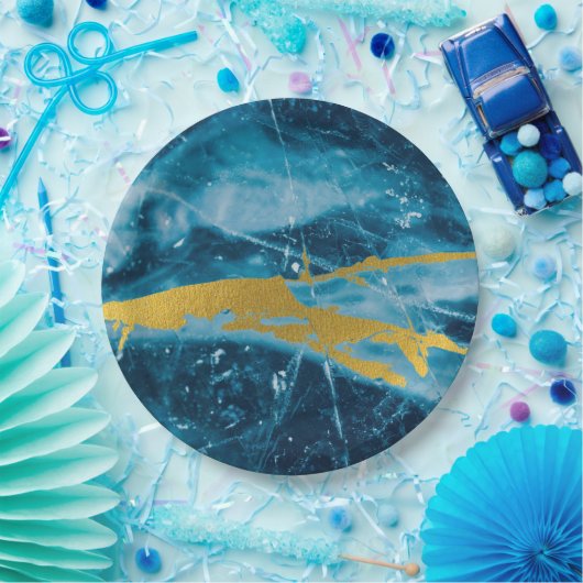 Geode Agate Gemstone Blue und Gold Pappteller (Party)