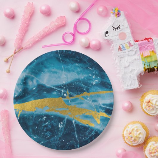 Geode Agate Gemstone Blue und Gold Pappteller (Party)