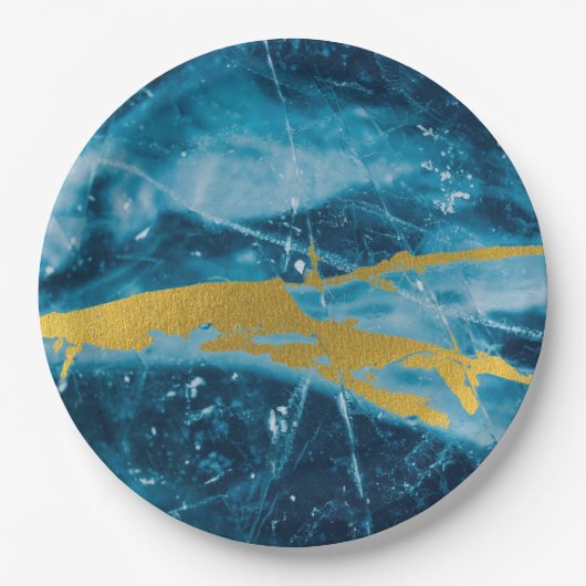 Geode Agate Gemstone Blue und Gold Pappteller (Vorderseite)