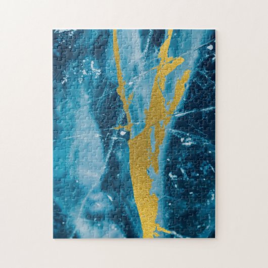 Geode Agate Gemstone Blue und Gold Puzzle (Vertikal)