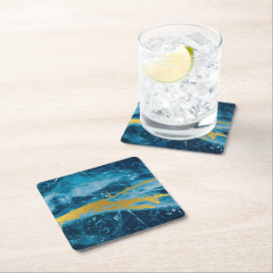 Geode Agate Gemstone Blue und Gold Rechteckiger Pappuntersetzer