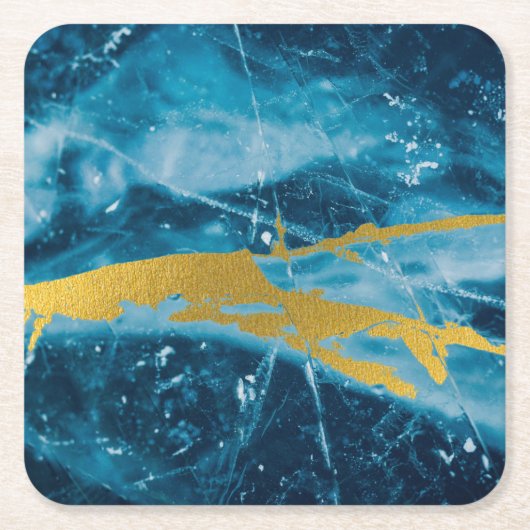 Geode Agate Gemstone Blue und Gold Rechteckiger Pappuntersetzer (Vorderseite)