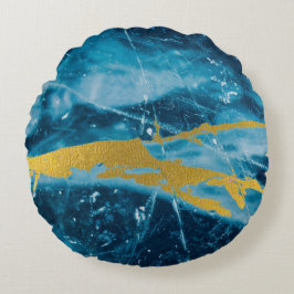 Geode Agate Gemstone Blue und Gold Rundes Kissen