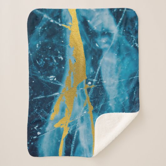 Geode Agate Gemstone Blue und Gold Sherpadecke (Vorderseite)