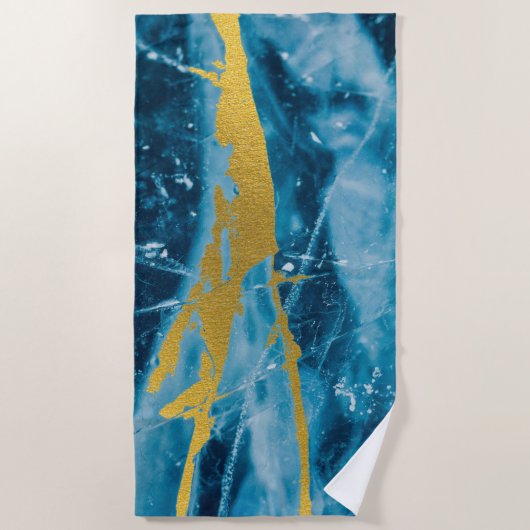 Geode Agate Gemstone Blue und Gold Strandtuch (Vorderseite)