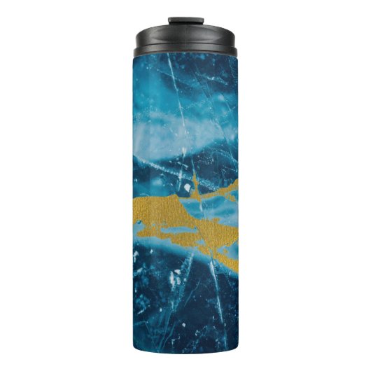 Geode Agate Gemstone Blue und Gold Thermosbecher (Vorderseite)