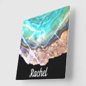 Geode Agate Monogram Name Template Green Sparkling Quadratische Wanduhr (Winkel)