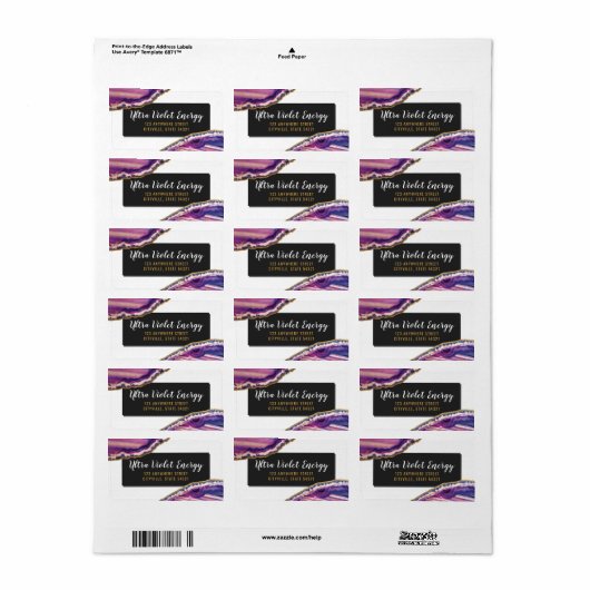 Geode Agate Slice Gemstone Ultra Violet Lila Adressaufkleber (Vorne)