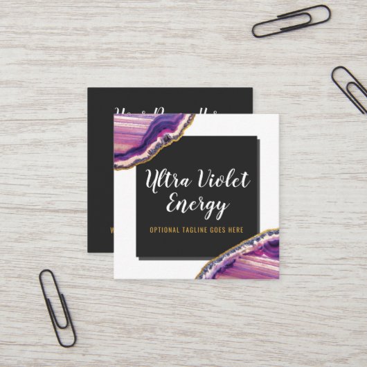 Geode Agate Slice Gemstone Ultra Violet Lila Quadratische Visitenkarte (Vorderseite/Rückseite Beispiel)