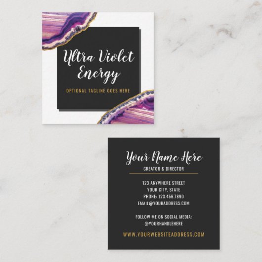 Geode Agate Slice Gemstone Ultra Violet Lila Quadratische Visitenkarte (Vorne/Hinten)