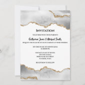 Geode Aquarellfarben Imitate goldweiß agieren eleg Einladung (Vorderseite)