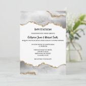 Geode Aquarellfarben Imitate goldweiß agieren eleg Einladung (Stehend Vorderseite)