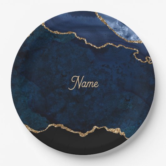 Geode Blau Vergoldet Pappteller (Vorderseite)