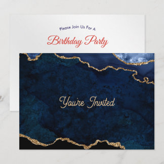 Geode Blau Vergoldeter Geburtstag Einladung
