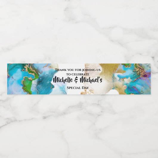 Geode-blaues Gold in Aquarellfarben Wasserflaschenetikett (Einzelnes Label)