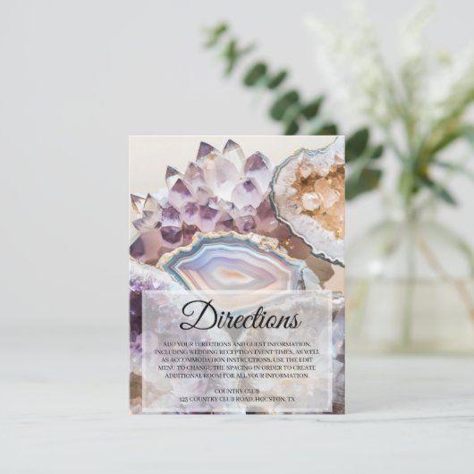 Geode Crystal Wedding Directions Insert Card Einladung (Stehend Vorderseite)